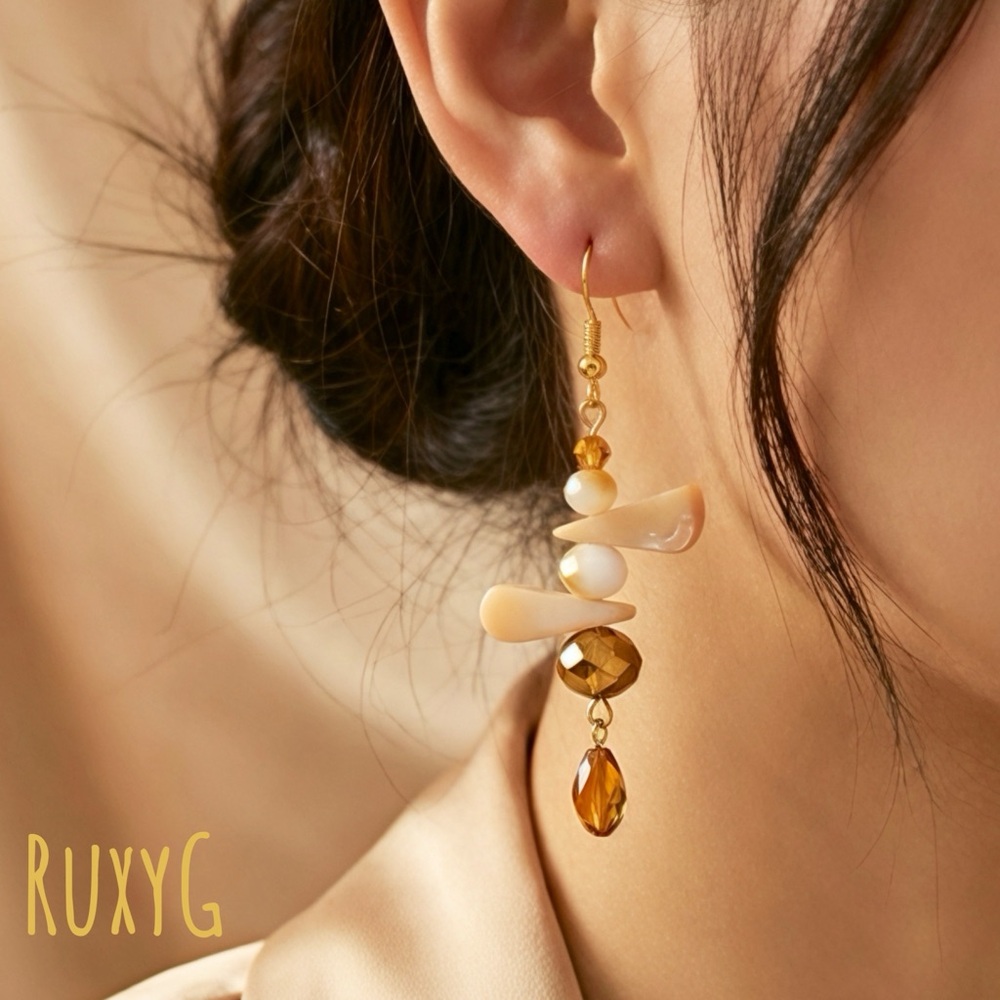 Gold and Cream Dangle Earrings